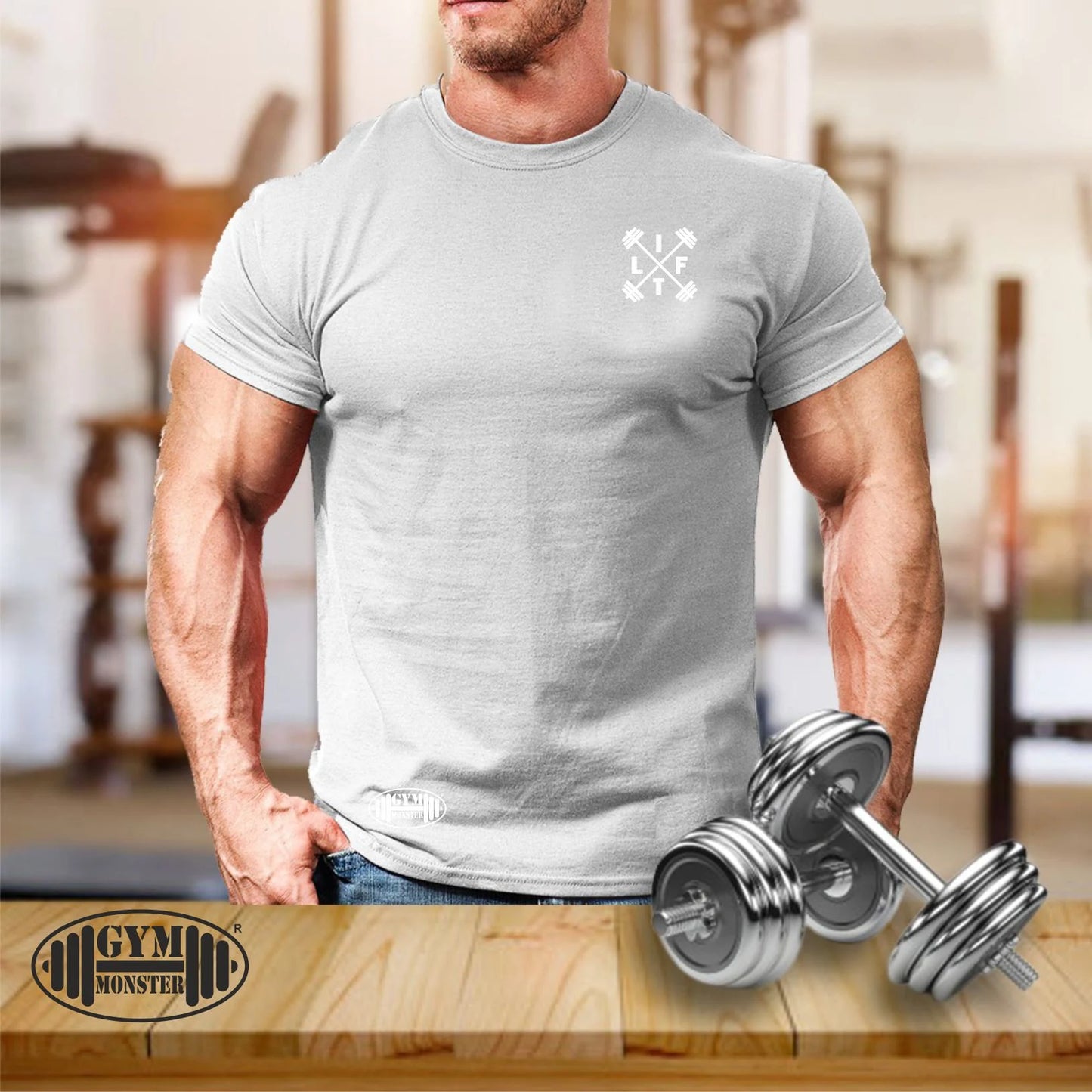 Lift T Shirt Pocket Gym Clothing Bodybuilding Weight Training Workout Exercise Boxing MMA Weight Lifting Dumbells Gym Monster Men Tee Top
