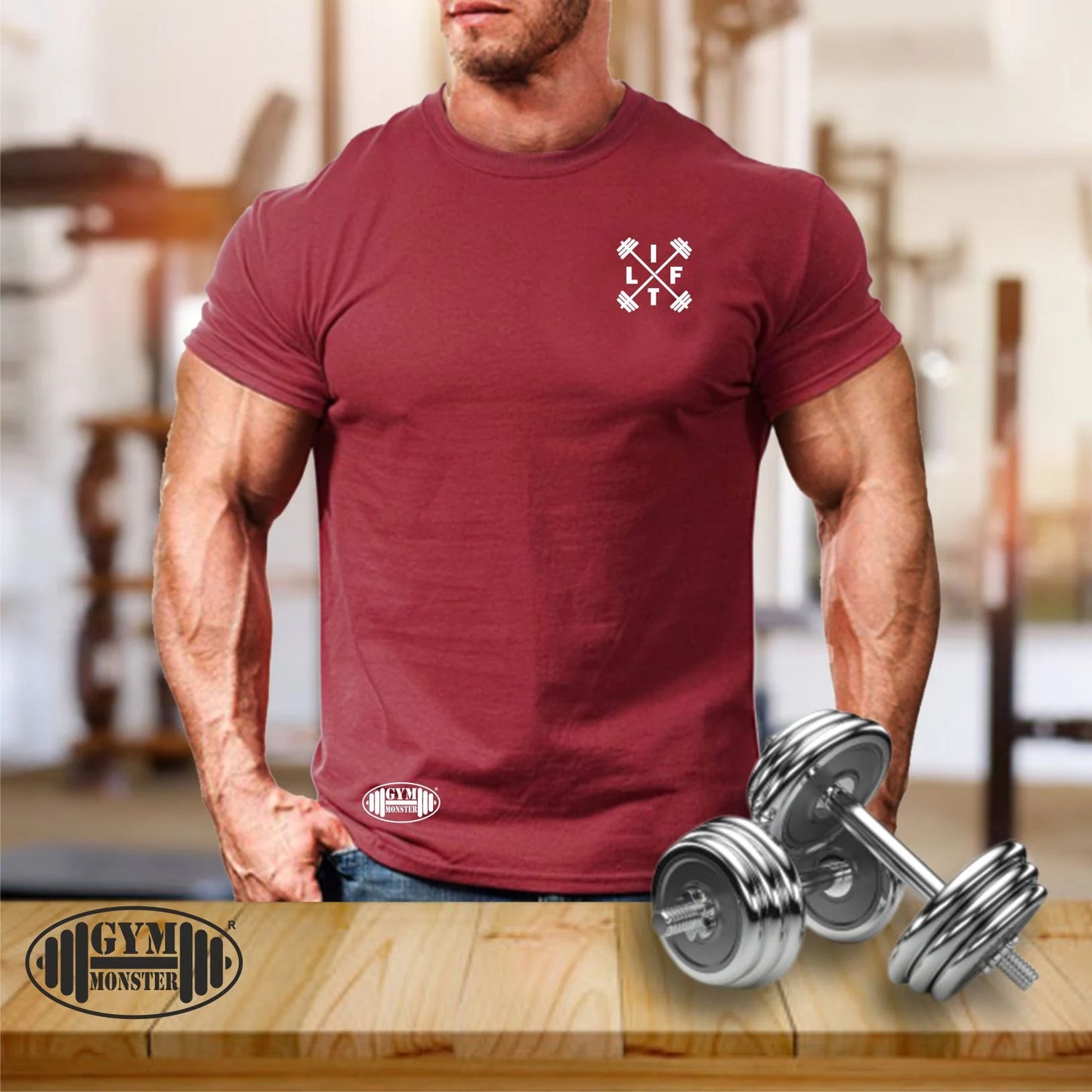 Lift T Shirt Pocket Gym Clothing Bodybuilding Weight Training Workout Exercise Boxing MMA Weight Lifting Dumbells Gym Monster Men Tee Top