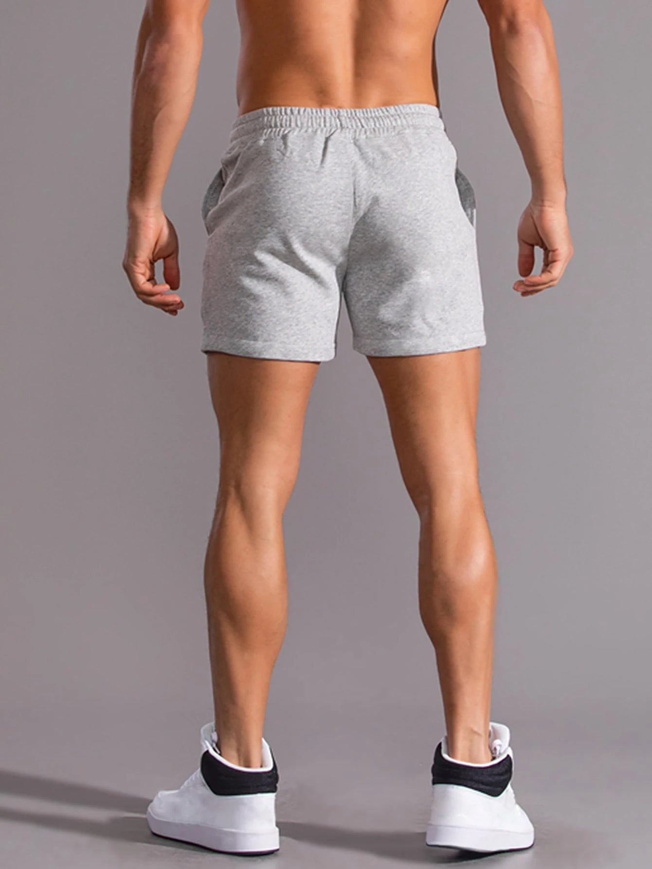Manfinity Homme Men Drawstring Waist Shorts Jogger Plain Light Grey Gym Athletic