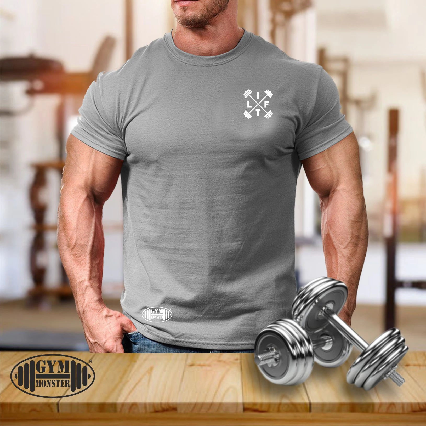 Lift T Shirt Pocket Gym Clothing Bodybuilding Weight Training Workout Exercise Boxing MMA Weight Lifting Dumbells Gym Monster Men Tee Top