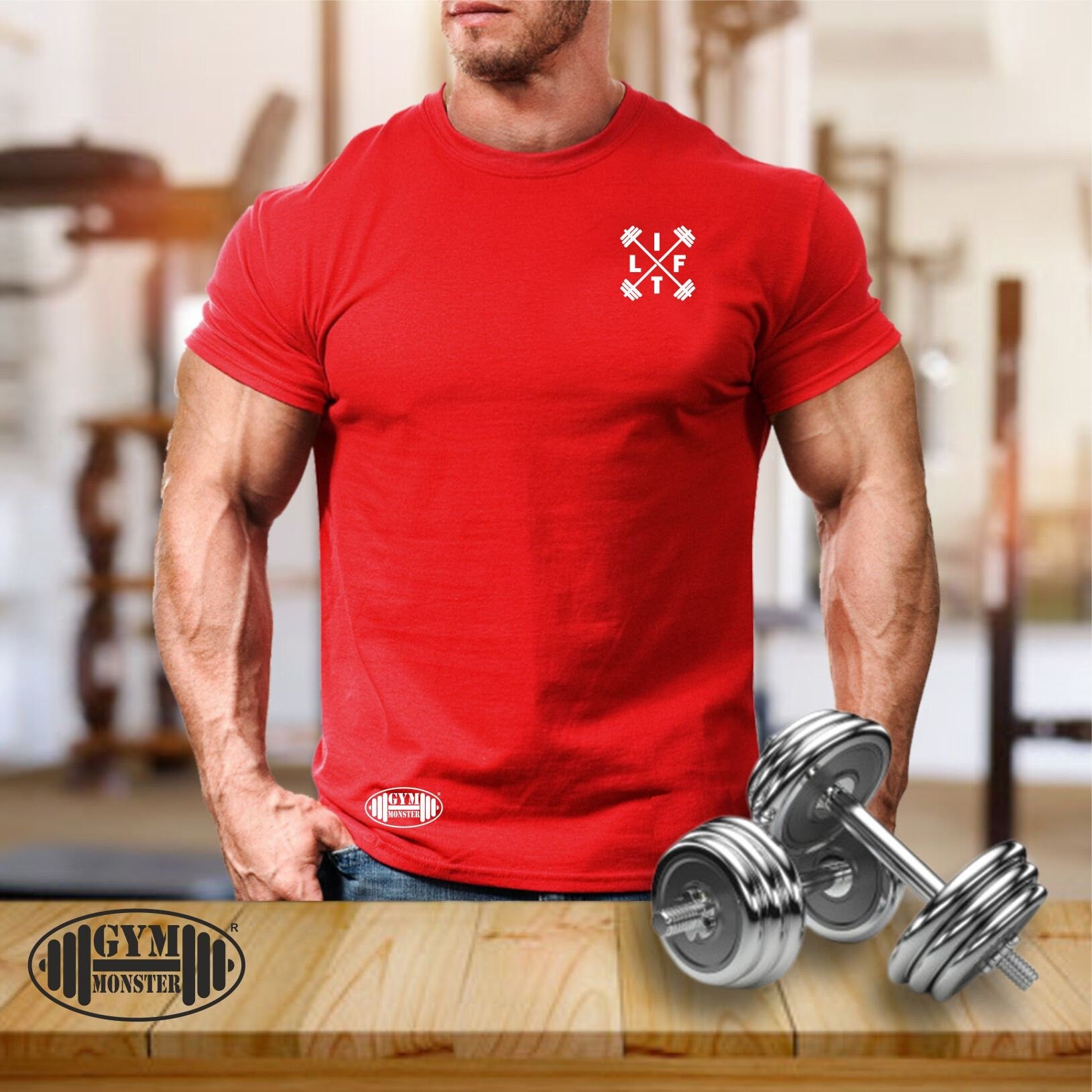 Lift T Shirt Pocket Gym Clothing Bodybuilding Weight Training Workout Exercise Boxing MMA Weight Lifting Dumbells Gym Monster Men Tee Top